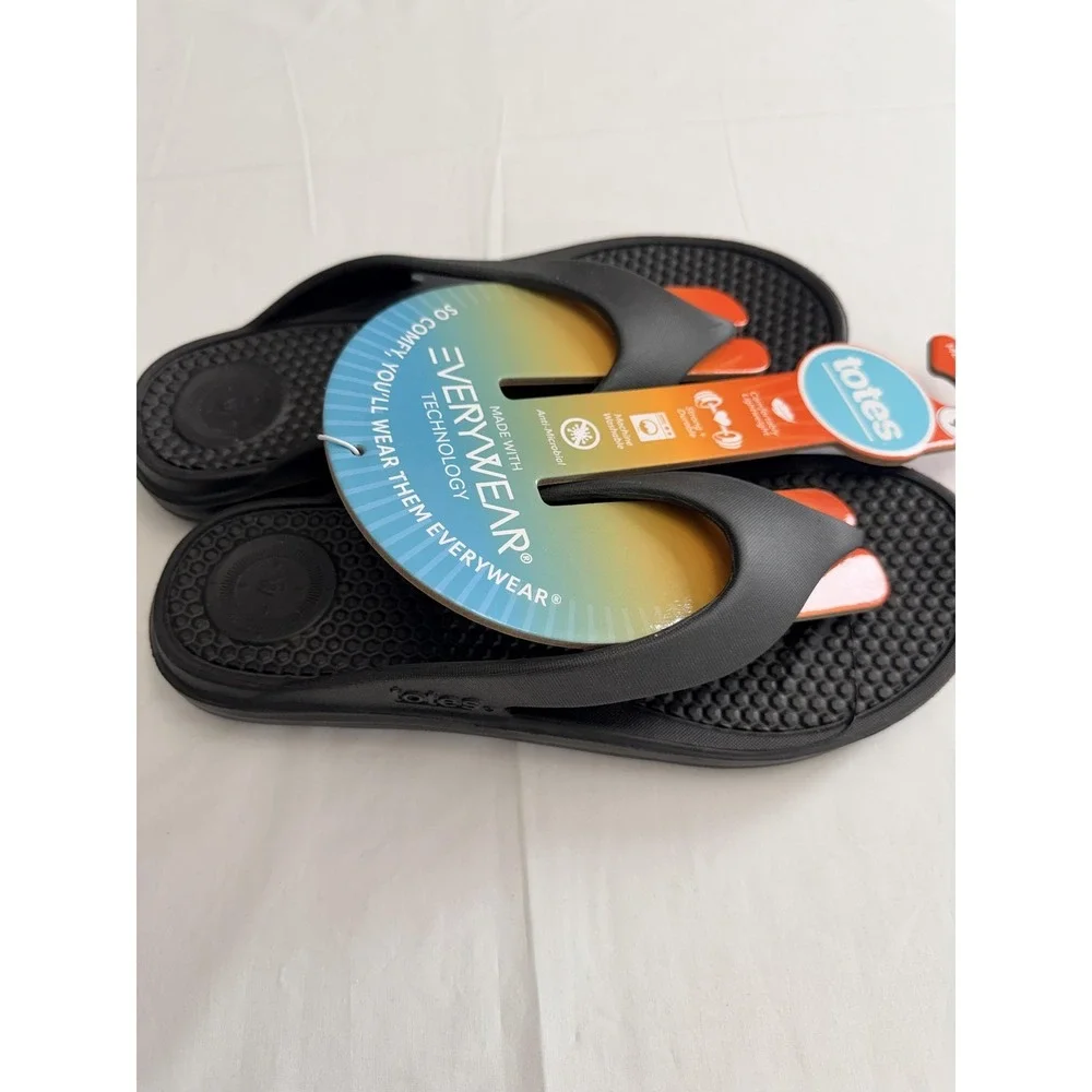 Totes Everywear Shoes Mens Size 9 Black Flip Flop Sandals‎ Lightweight New